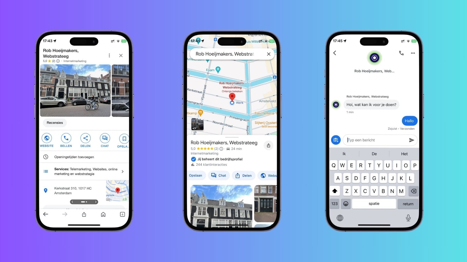 Google Bedrijfsprofiel met chat in Google App en Google Maps