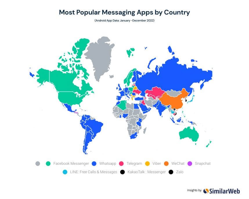 De populairste apps voor berichten per land.